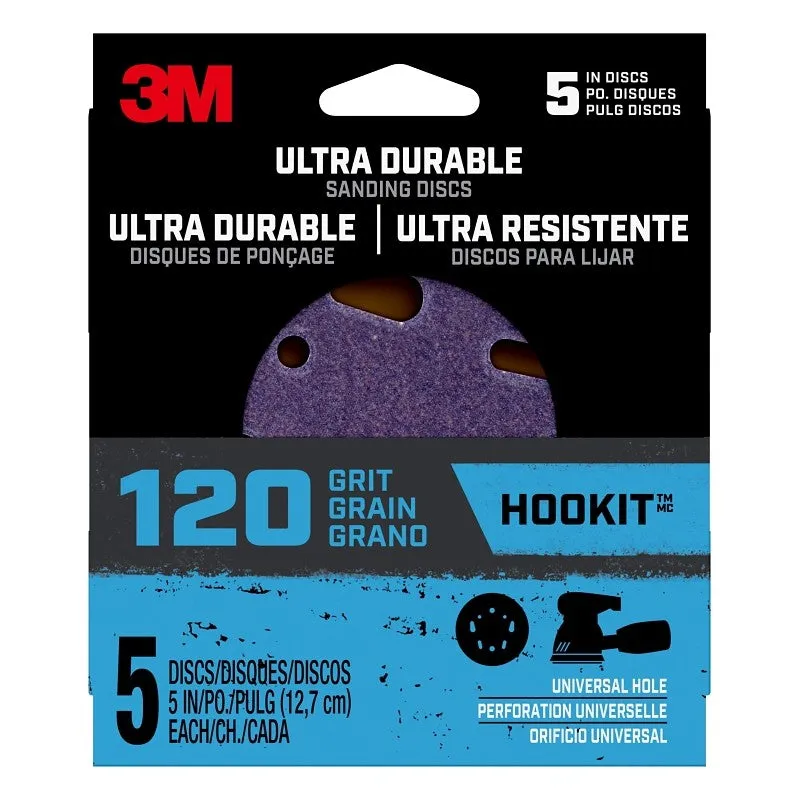 3M 27310 Power Sanding Disc, 5 in Dia, 120 Grit, Medium, Ceramic Abrasive, 5-Hole, 8-Hole