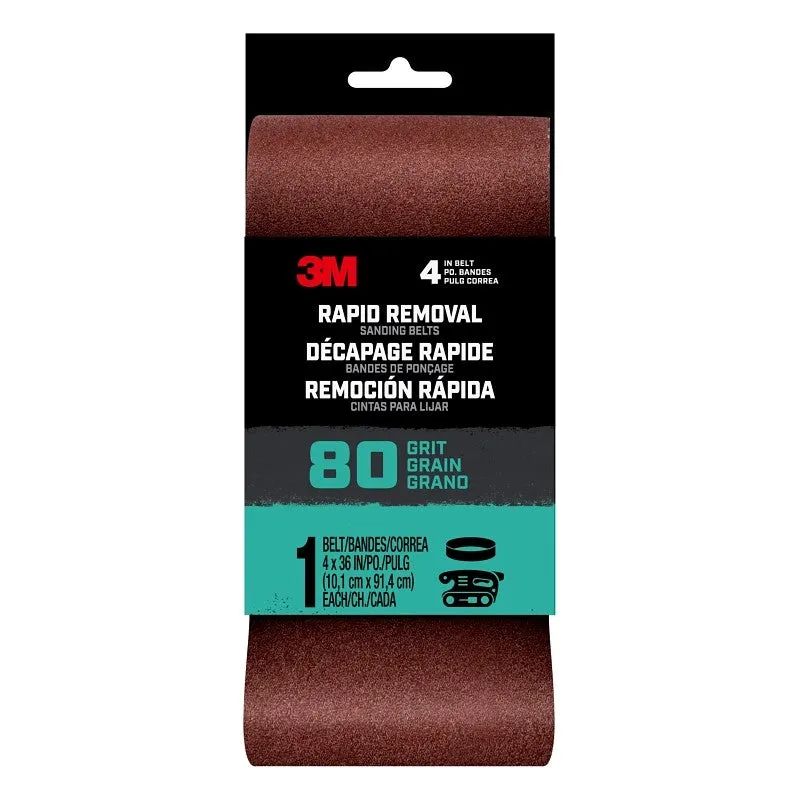 3M 27385 Sanding Belt, 4 in W, 36 in L, 80 Grit, Aluminum Oxide Abrasive