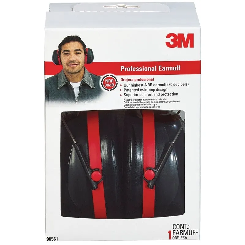 3M Pro Series 7100107419 Ear Muffs, 30 dB NRR, Black/Red