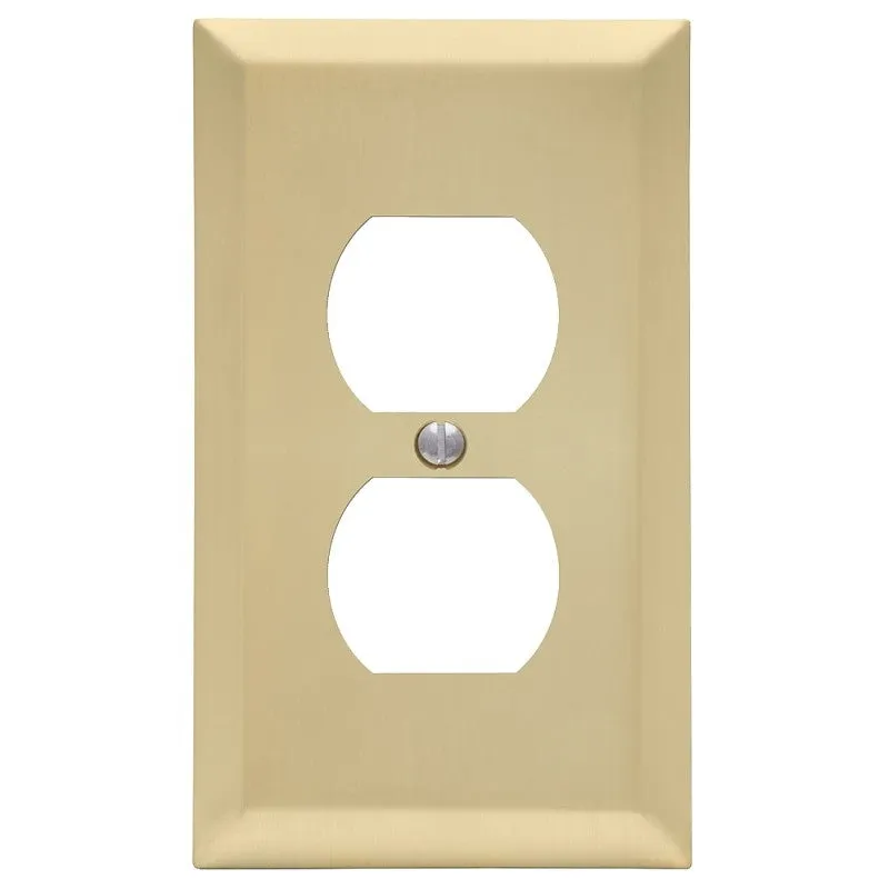 Amerelle 163DSB Receptacle Wallplate, 5 in L, 2-7/8 in W, 1 -Gang, Steel, Satin Brass, Screw Mounting (Pack of 4)