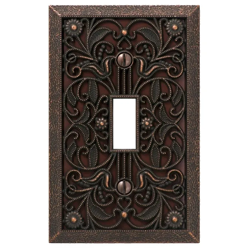 Amerelle Filigree 65TDB Wallplate, 4-1/2 in L, 2-13/16 in W, 1 -Gang, Metal, Aged Bronze (Pack of 4)