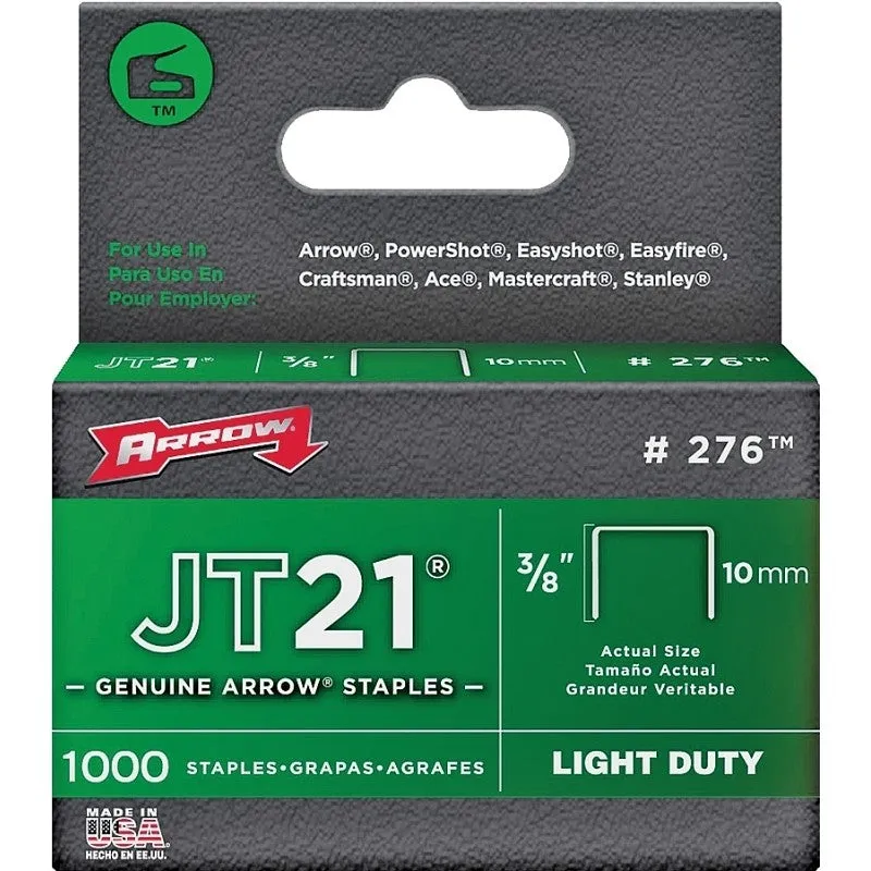 Arrow JT21 Series 276 Staple, 7/16 in W Crown, 3/8 in L Leg (Pack of 5)