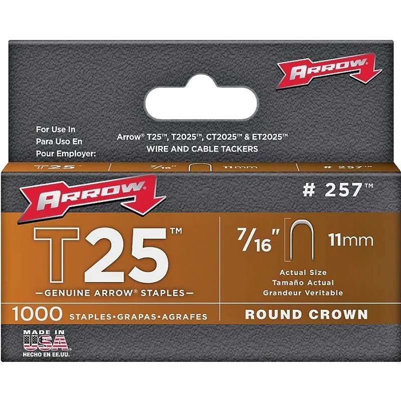 Arrow T25 Series 257 Staple, 5/16 in W Crown, 7/16 in L Leg (Pack of 5)