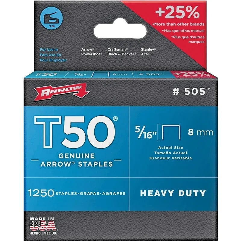 Arrow T50 Series 50524 Staple, For: HT-50A, T50, T55 Stapler, 3/8 in W Crown, 5/16 in L Leg (Pack of 4)