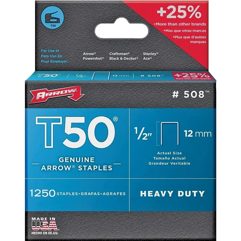 Arrow T50 Series 50824 Staple, For: T50 OC Stapler, 3/8 in W Crown, 1/2 in L Leg (Pack of 4)