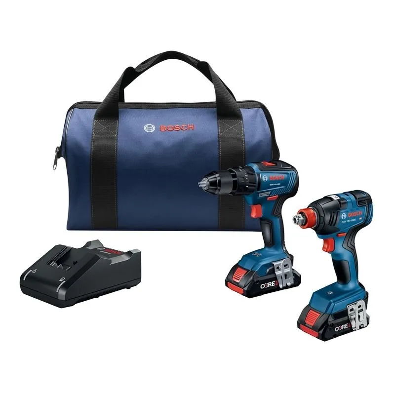 BOSCH GXL18V-238B25 18V 2-Tool Combo Kit with Connected-Ready 1/4 In. Hex Impact Driver, Connected-Ready Compact Tough 1/2 In. Drill/Driver and (2) CORE18V 4.0 Ah Batteries