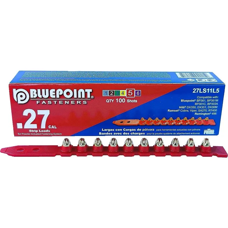Blue Point Fasteners 27LS11L5 Low Velocity Load, 0.27 Caliber, Power Level: #5, Red Code, 6.8 mm Dia, 11 mm L (Pack of 10)