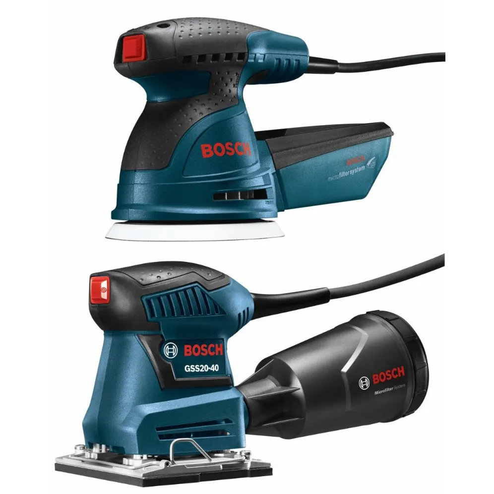 Bosch 2-Tool Combo Kit with 5 In. Single-Speed Palm Random Orbit Sander/Polisher and 1/4-Sheet Orbital Finishing Sander