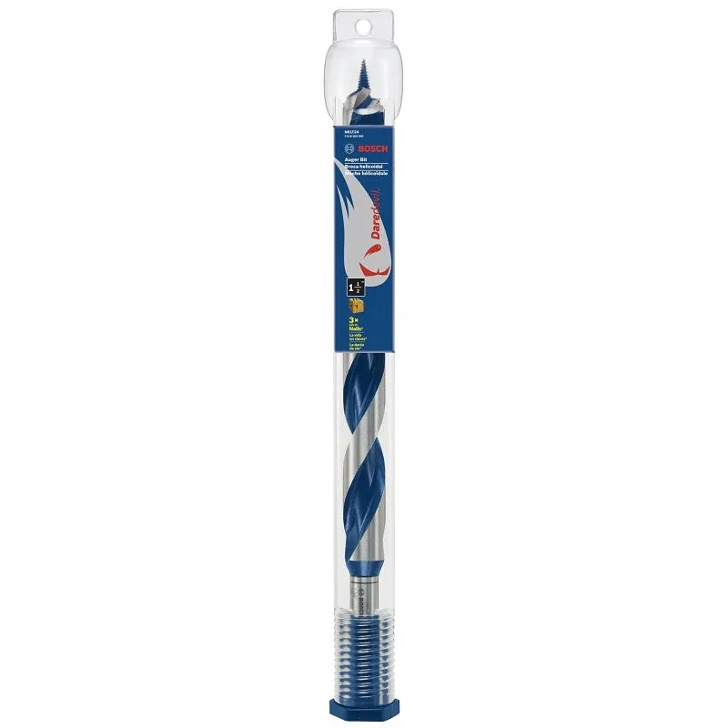 Bosch Daredevil NKLT24 Auger Drill Bit, 1-1/2 in Dia, 17-1/2 in OAL, Open-Faced Flute, 7/16 in Dia Shank, Hex Shank