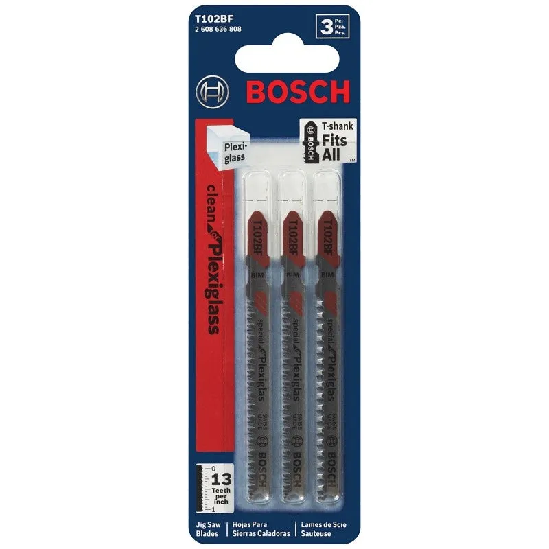 Bosch T102BF Jig Saw Blade, 0.3 in W, 3-5/8 in L, 13 TPI (Pack of 5)