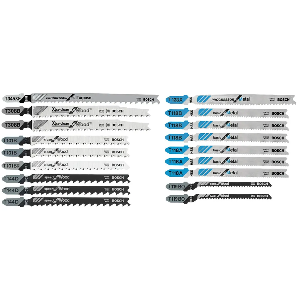Bosch T18C 18 pc. T-Shank Jig Saw Blade Set for Wood and Metal Cutting