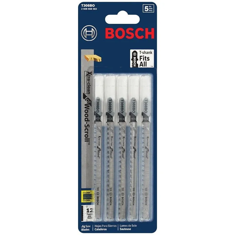 Bosch T308BO Jig Saw Blade, 4-5/8 in L, 12 TPI (Pack of 5)