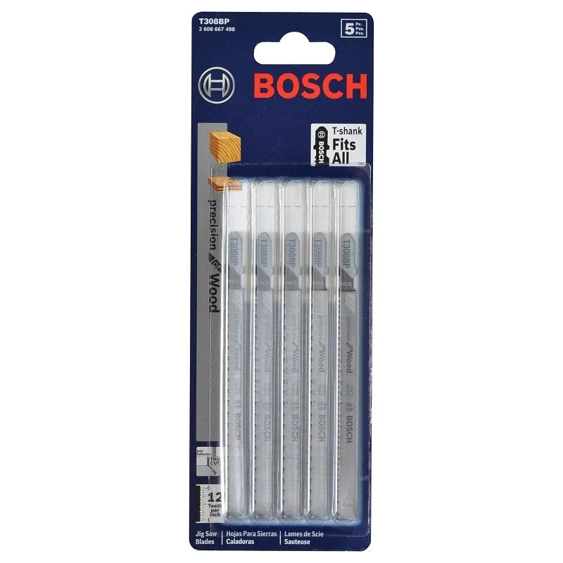 Bosch T308BP Jig Saw Blade, 0.3 in W, 4-5/8 in L, 12 TPI (Pack of 5)