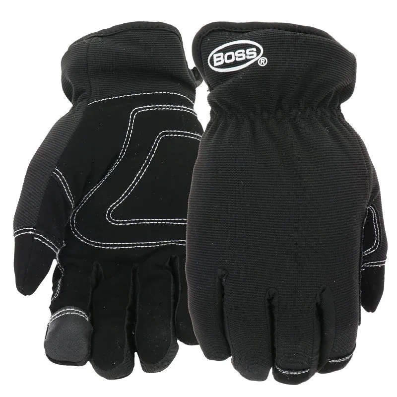 Boss Arctik B95261-XL Work Gloves, Men’s, XL, Wing Thumb, Slip-On Cuff, Polyester/Synthetic Leather, Black