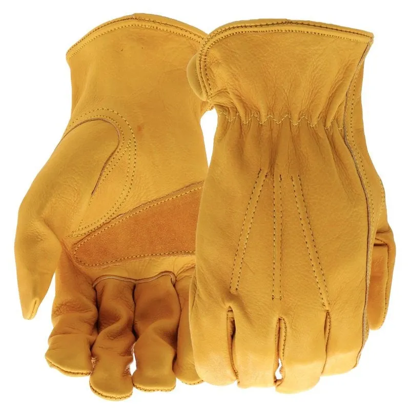 Boss B81001-M Work Gloves, Men’s, M, Keystone Thumb, Slip-On Cuff, Cowhide Leather, Natural