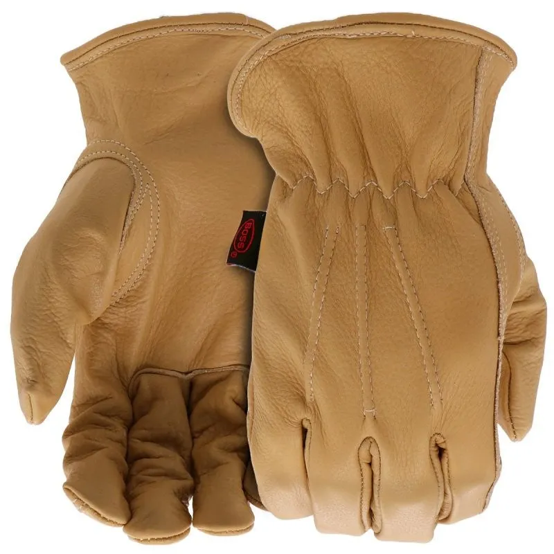 Boss B81041-M Work Gloves, Men’s, M, Keystone Thumb, Slip-On Cuff, Cowhide Leather, Natural