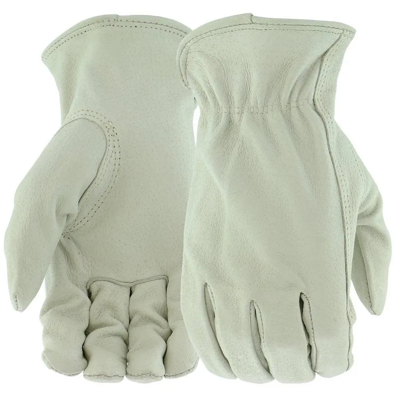 Boss B83071-XL Gloves, Men’s, XL, 8-3/8 to 8-3/4 in L, Keystone Thumb, Elastic Cuff, Pigskin Leather, White