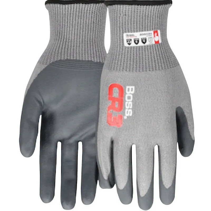 Boss CR3 B35034-L Cut-Resistant Gloves, L, Elastic Cuff, Nitrile Coating, Nylon, Dark Gray