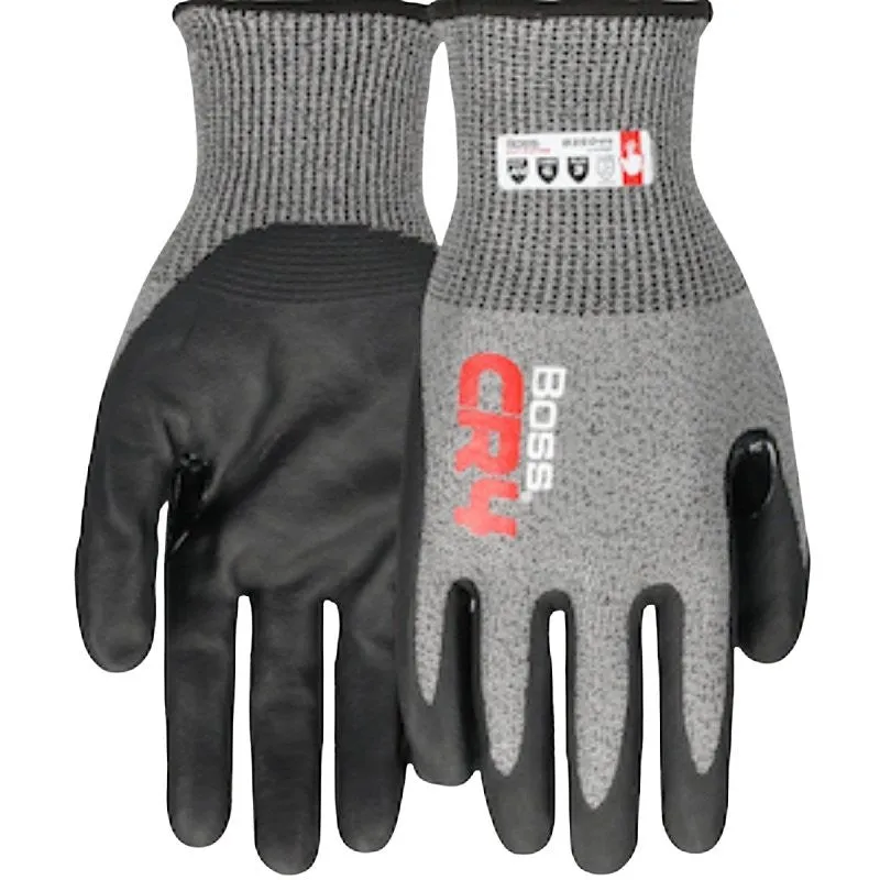 Boss CR4 B35044-M Cut-Resistant Gloves, M, Reinforced Thumb, Elastic Cuff, Nitrile Coating, Nylon, Black