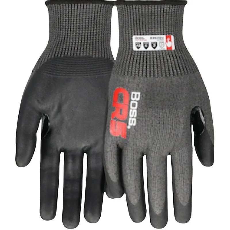 Boss CR5 B35054-M Cut-Resistant Gloves, M, Reinforced Thumb, Elastic Cuff, Nitrile Coating, Nylon, Black