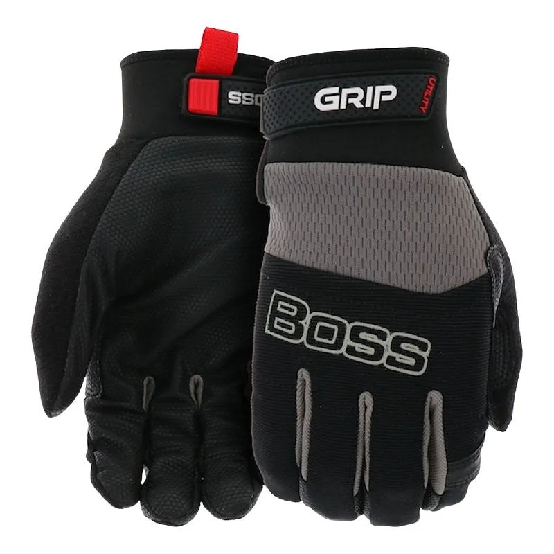 Boss Utility B52334-XL Gloves, Men’s, XL, 8-3/8 to 8-3/4 in L, Reinforced Thumb, Hook and Loop Cuff, Black