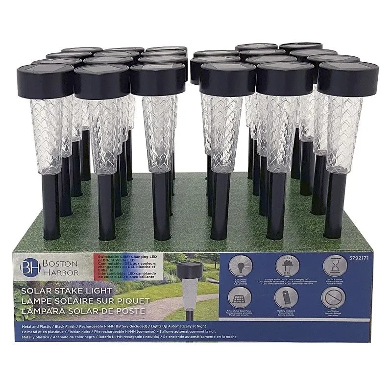 Boston Harbor 24187 Stake Light, Ni-MH Battery, AAA Battery, 1-Lamp, LED Lamp, Plastic and Metal Fixture, Black (Pack of 24)