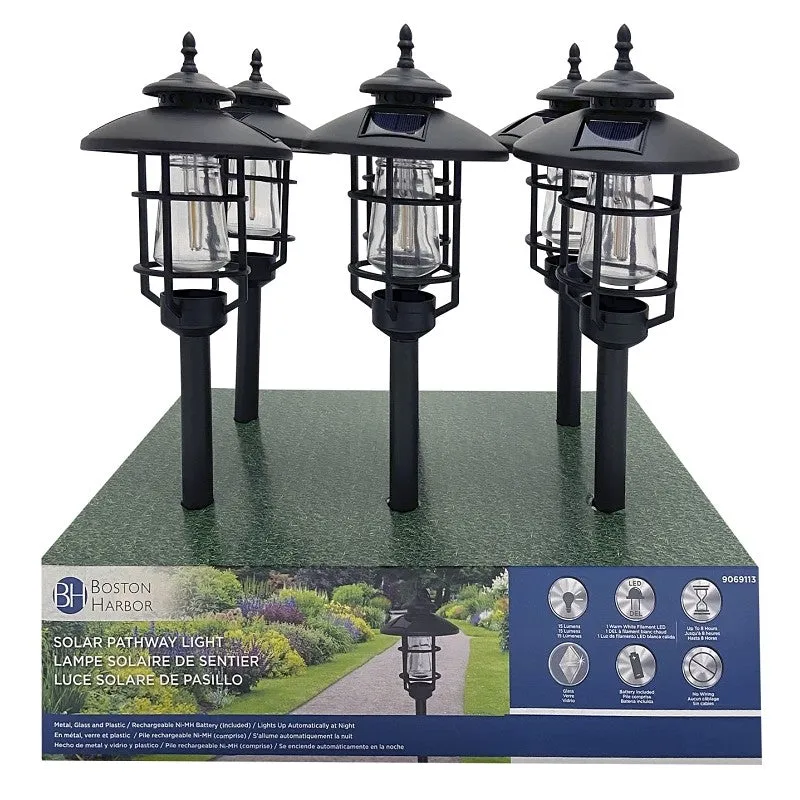 Boston Harbor 26074 Solar Stake Light w/LED Filament, NI-Mh Battery, AA Battery, 1-Lamp, Black, Battery Included: Yes (Pack of 6)