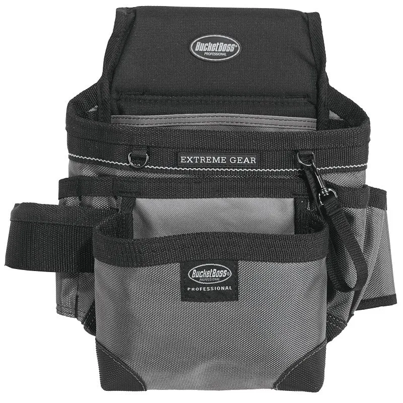 Bucket Boss 55200 Mullet Buster Carpenter’s Pouch, 14-Pocket, Poly Fabric, Black/Gray, 10 in W, 13 in H, 4 in D