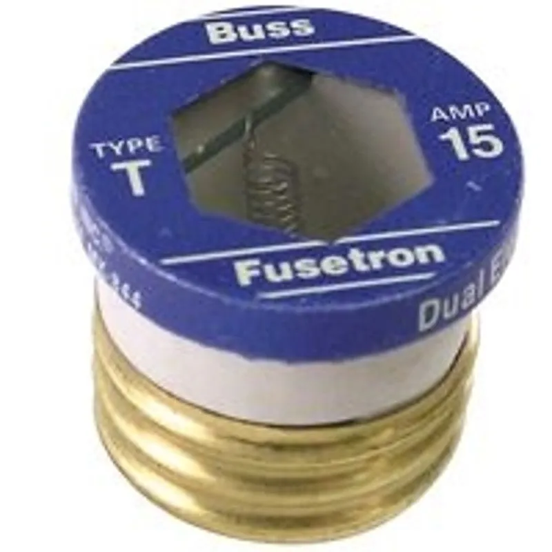 bussmann t 15 plug fuse 15 a 125 v 10 ka interrupt plastic body low voltage time delay fuse
