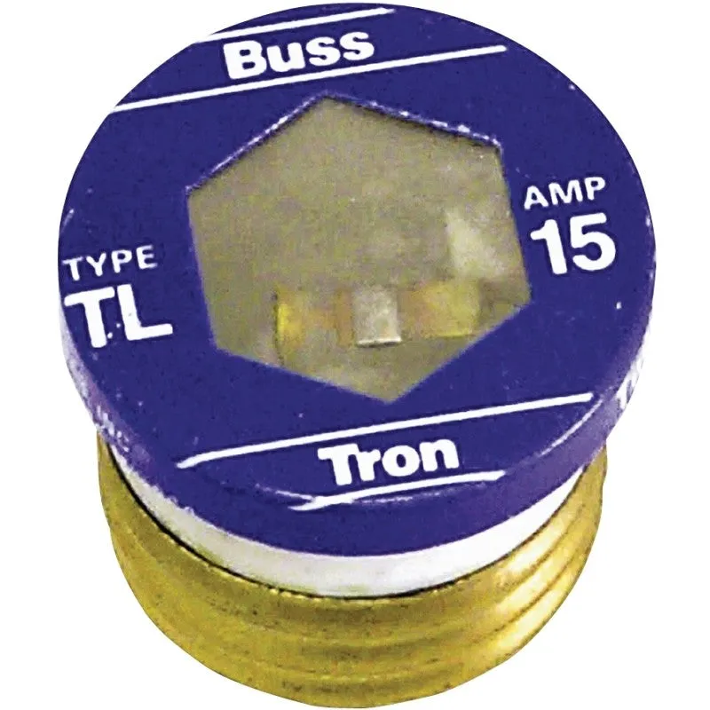 Bussmann TL-15 Plug Fuse, 15 A, 125 V, 10 kA Interrupt, Plastic Body, Time Delay Fuse
