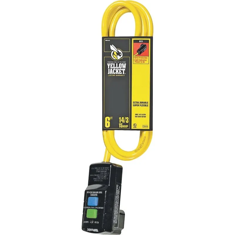 CCI 2879 Extension Cord, 6 ft Cable, 15 A, 125 V, Yellow