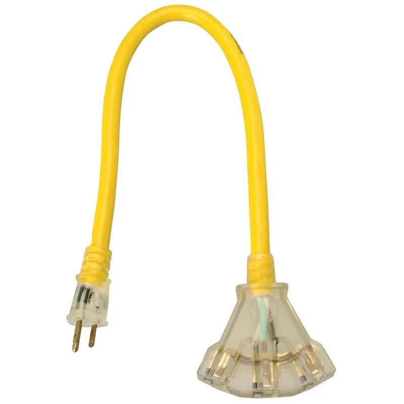 CCI 2882 Power Block, 2 ft L, 3 -Outlet, 15 A, 125 V, Yellow Sheath