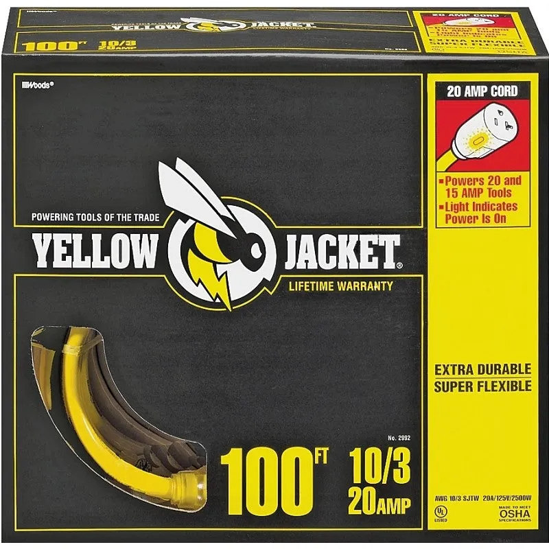 CCI 2992 Extension Cord, 10 AWG Cable, 100 ft L, 20 A, 125 V, Yellow