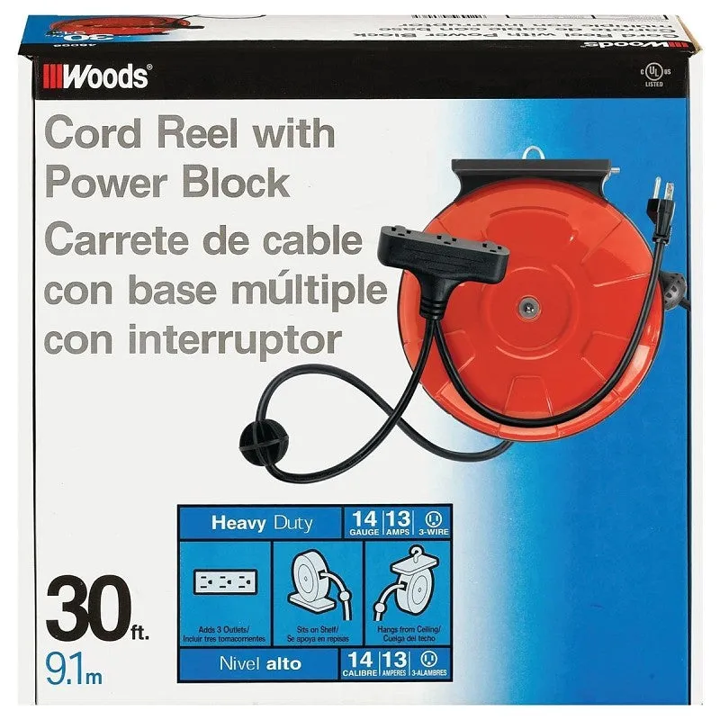CCI 48006 Power Cord Reel, 30 ft L Cord, 14 AWG Wire, 125 V, Orange