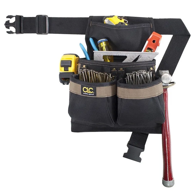 CLC PK1836 Nail/Tool Bag, 5-Pocket, Polyester, Black/Brown