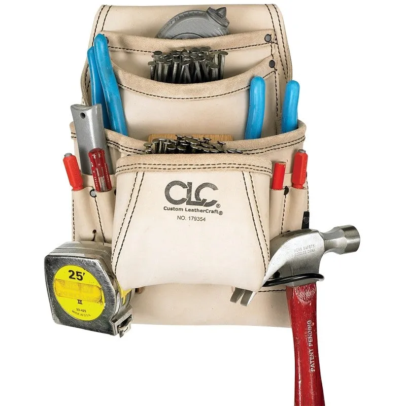 CLC Tool Works Series 179354 Carpenter’s Nail/Tool Bag, 20 in W, 20-1/2 in H, 10-Pocket, Leather, White