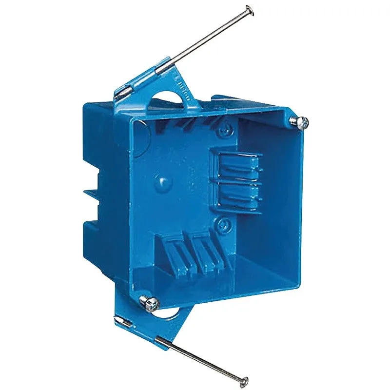 Carlon B432A-UPC Outlet Box, 2-Gang, Thermoplastic, Blue, Captive Nail Mounting