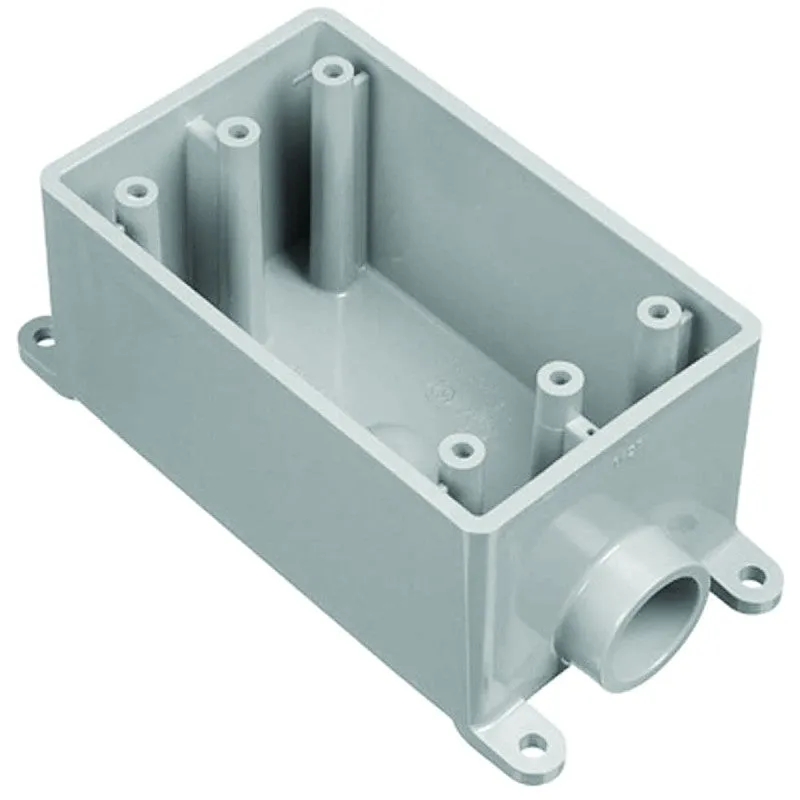 Carlon E980FFN-CTN Outlet Box with 1 in Hub, 4.54 in L, 2.8 in W, 1 -Gang, PVC, Gray