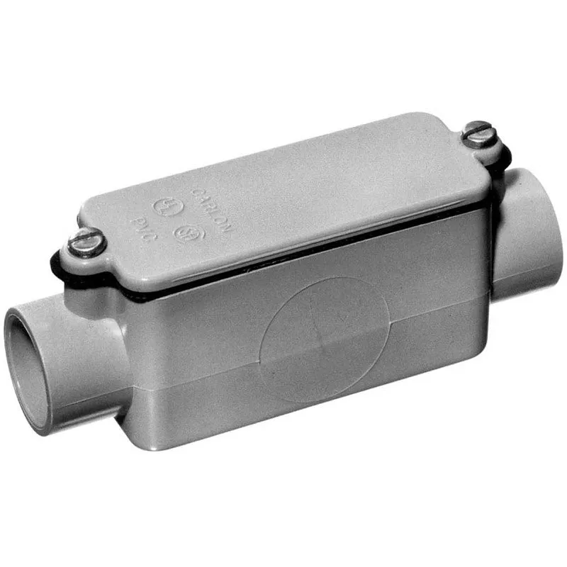 Carlon E987J-CAR Conduit Body, 2 in Hub, 10-5/16 in OAL, 3-15/32 in OAW, PVC, Gray