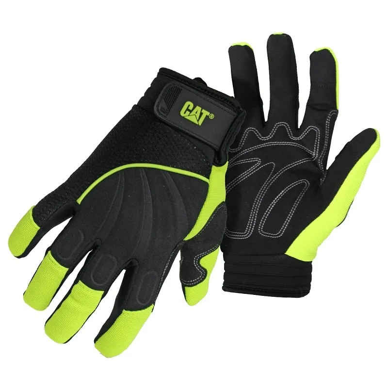 Cat CAT012224-L Mechanic Gloves, Men’s, L, Adjustable Wrist Cuff, Synthetic Leather, Green