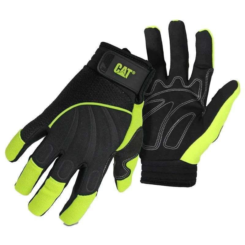 Cat CAT012224-M Mechanic Gloves, Men’s, M, Adjustable Wrist Cuff, Synthetic Leather, Green