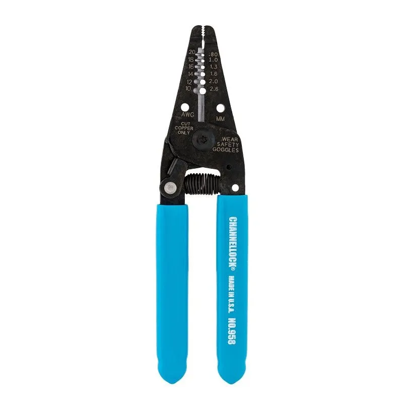 Channellock 958 Wire Stripper, 10 to 20 AWG Wire, 10 to 20 AWG Stripping, 6-1/4 in OAL, Gripper Handle, Steel Handle