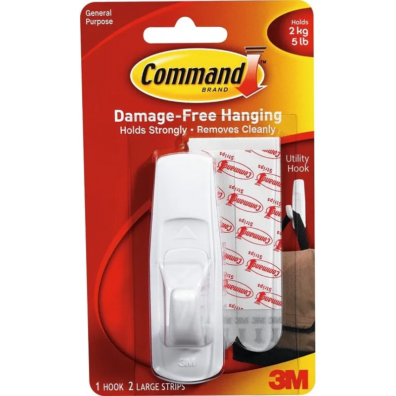 Command 17003CS Clip Strip, 0.46 in Thick, Plastic Backing, White, 5 lb (Pack of 12)