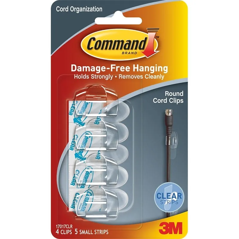 Command 17017CLR Cord Clip, Plastic, Transparent (Pack of 4)