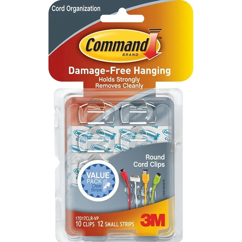 Command 17017CLR-VP Cord Clip, Clamping Range: 5 mm, Plastic, Transparent (Pack of 4)