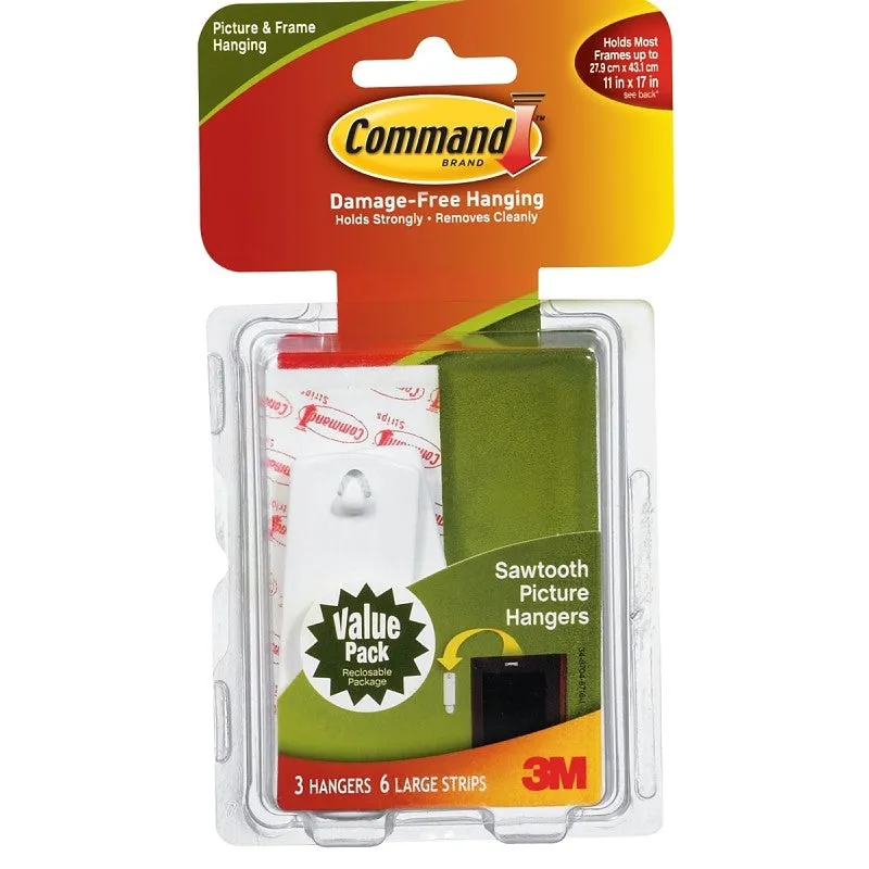 Command 17042 Picture Hanger, 5 lb, Plastic, White, 1-1/8 in Opening, Adhesive Strip Mounting (Pack of 4)