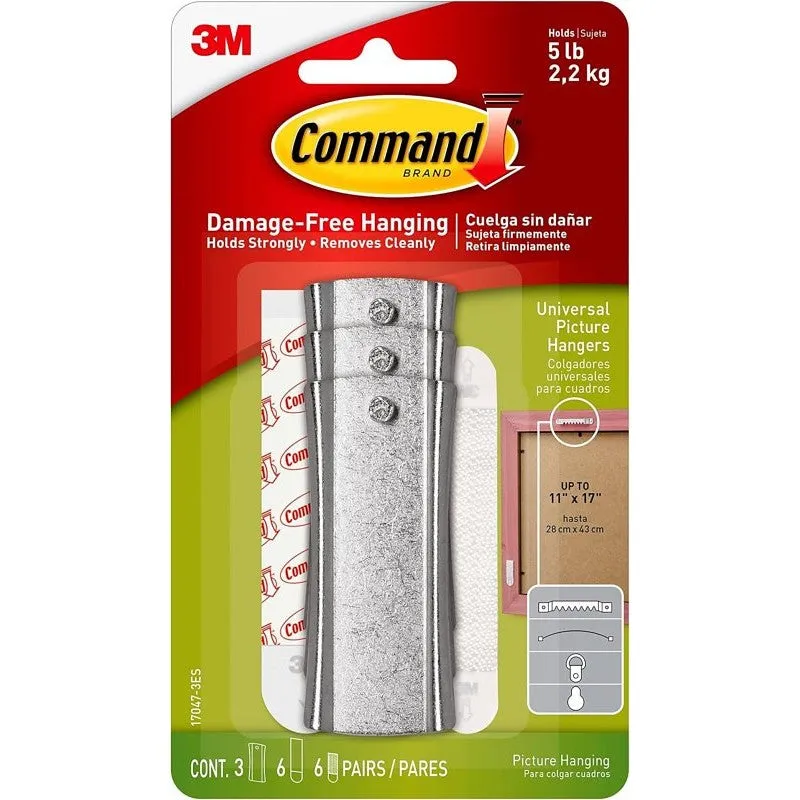 Command 17047-3ES Large Picture Hanger Hook, 5 lb, 3-Hook, White