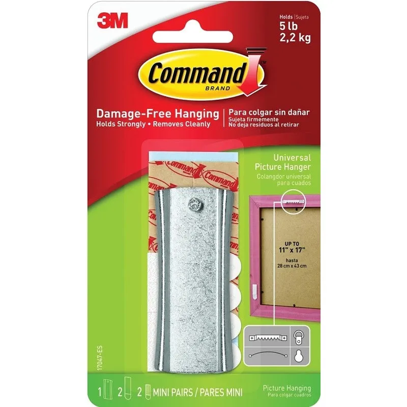Command 17047ES Picture Hanger, 5 lb, Metal, Silver (Pack of 4)