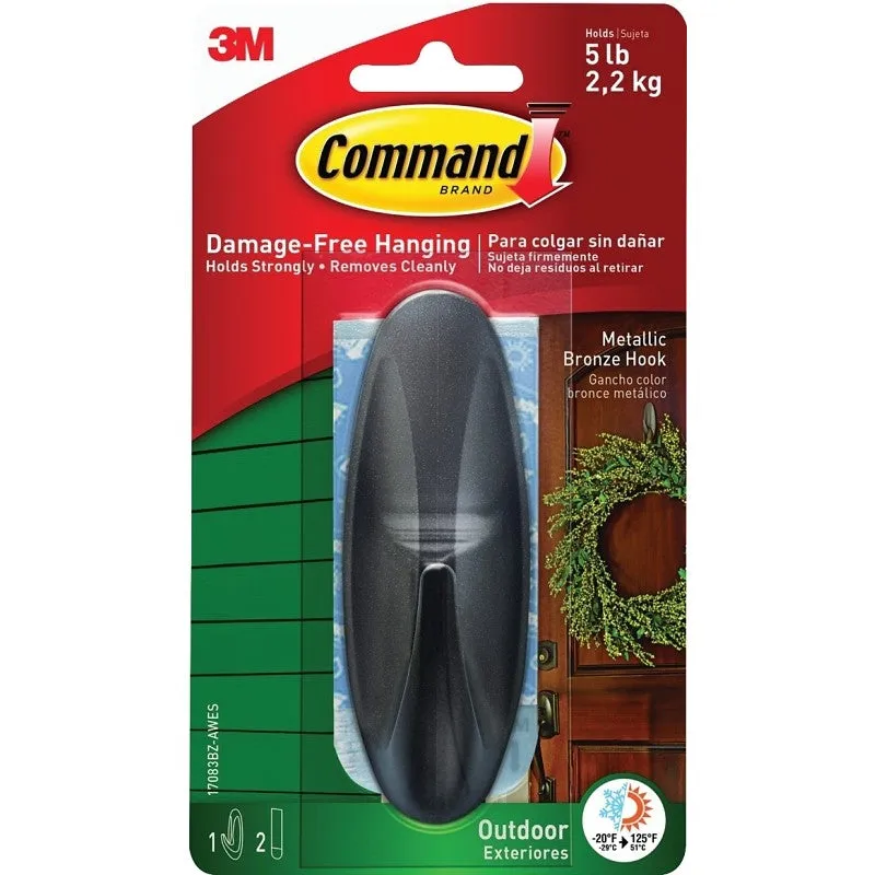 Command 17083BZ-AWES Adhesive Hook, 5 lb, 1-Hook, Plastic, Bronze (Pack of 4)