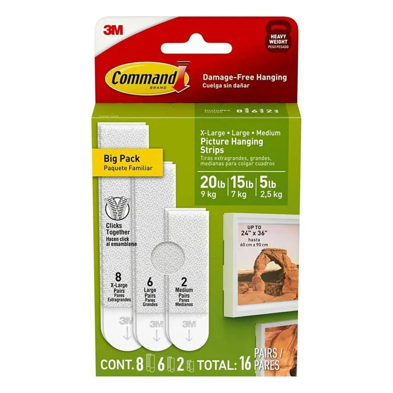 Command 17218-16ES Picture Hanging Strip, White, 20 lb